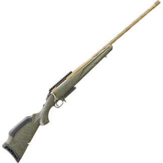 Bolt-action rifle with a green laminate-style stock and a long barrel, viewed from the side.