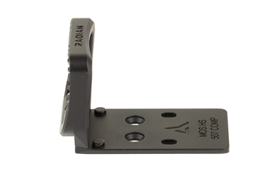 RWH0021_3jpg | ATFirearms Gray metal tripod quick-release plate with a vertical mounting loop and multiple holes for weight reduction; designed to attach a camera to a tripod.