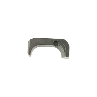 Small metal C-clamp with a screw for holding workpieces together.