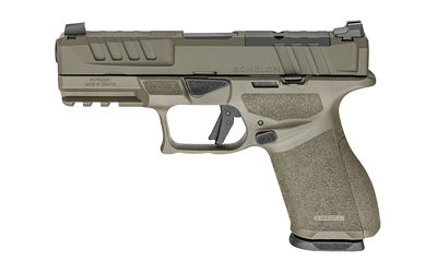 SPEC9409GLC-U_1 | ATFirearms Right-side profile of a tan semi-automatic handgun with a textured grip and accessory rails, shown on a white background.