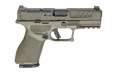 SPEC9409GLC-U_2 | ATFirearms Tan-colored semi-automatic handgun shown in profile, featuring a textured grip, accessory rail, and tactical slide with front and rear sights.