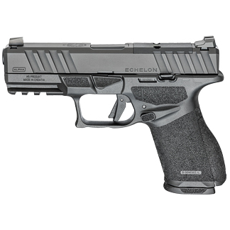 Semi-automatic pistol with textured grip and accessory rail, model Echelon.