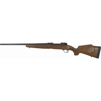 Bolt-action rifle with wooden stock and long barrel, shown in side profile.