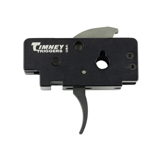 Black Timney Triggers firearm trigger module with curved trigger and visible branding on a white background