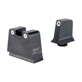 Rear and front handgun sights in black, shown as separate components for aiming alignment.