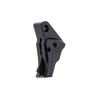 Black plastic mounting clip or clamp with a curved jaw and two screw holes, shown at a diagonal angle.
