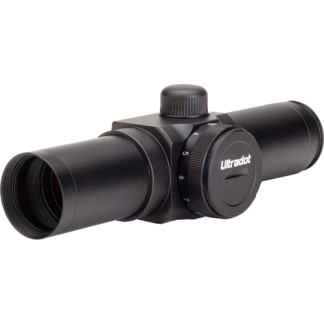 Black rifle scope with adjustment dial and Ultradot branding