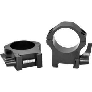 Pair of black rifle scope rings for mounting a scope on a.picatinny or rail system.