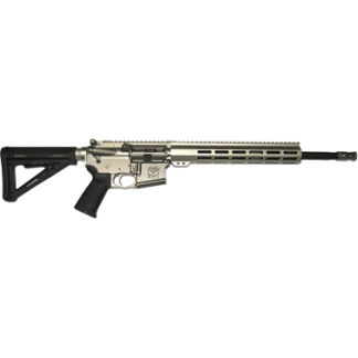 AR-15 style semi-automatic rifle shown in profile with black stock and tan handguard.