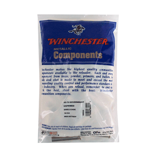 Blue and white Winchester Metallic Components bag with brand logo and product label