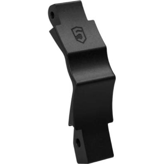 Black plastic mounting clip with two screw holes and a central curved body, featuring a subtle logo