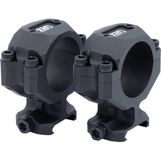 Pair of black rifle scope rings with mounting screws, shown side by side, factory style