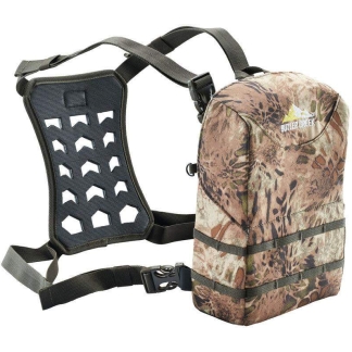 Camouflage hunting backpack with padded back panel and adjustable chest strap for outdoor wear