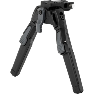 Fold-out mini tripod with two extendable legs and a mounting screw on top for a camera or device.