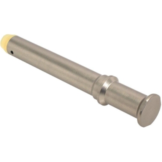 Stainless steel cylindrical push pin with a yellow cap at the tip and a round knob at the other end, used as an alignment or detent pin