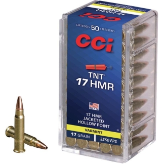 CCI TNT Rimfire Ammunition .17 HMR 17 gr TNT JHP 2550 fps 2000/ct Case (40-50/ct Boxes)