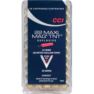 CCI Maxi-Mag TNT Rimfire Ammunition .22 WMR 30 gr HP 2200 fps 2000/ct (40-50/ct Boxes)