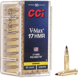 CCI Rimfire Ammunition .17 HMR 17 gr VMax 2550 fps 2000/ct Case (40-50/ct Boxes)
