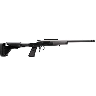 Black semi-automatic rifle with adjustable stock and long barrel shown in profile on a white background, isolated.