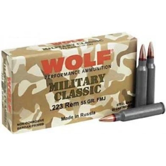 Wolf Military Classic Rifle Ammunition .223 Rem 55 gr FMJ 3241 fps 500/ct Case