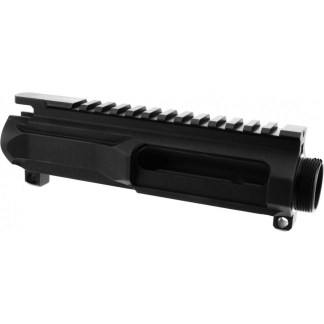 Black AR-style upper receiver/handguard with a full-length Picatinny rail on top and a threaded barrel interface