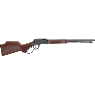 Lever-action rifle with a wooden stock and long barrel shown from the side, firing mechanism visible at the receiver's top rail area