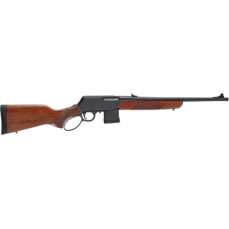 Bolt-action rifle with a wooden stock and long dark barrel laid horizontally on a white background