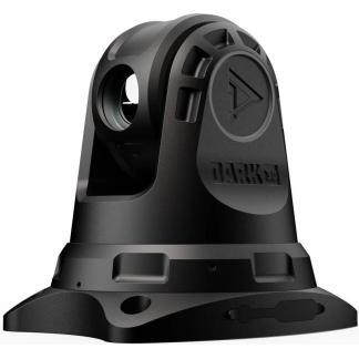 Black camera pan‑tilt head on a tripod base, showing mounting hole and locking slots for attaching a camera