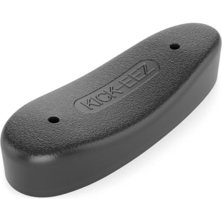 Black, textured curved plastic piece with two small holes and the word KICK-EZ embossed on top.