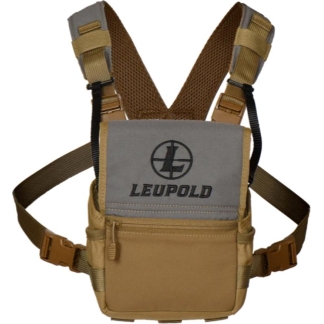 Tan and gray Leupold compact chest rig with adjustable shoulder straps and front zip pocket.