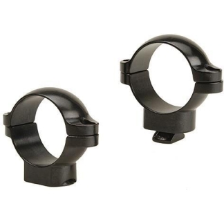 Two black rifle scope rings, used to mount a scope on a rifle, shown side by side.