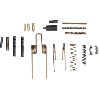 Assorted metal springs, pins, and small rods laid out on a white background for a mechanical assembly kit.
