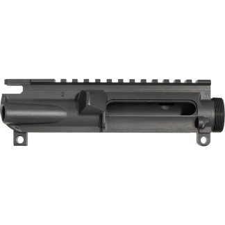 Upper receiver assembly for an AR-style rifle with a top Picatinny rail and threaded muzzle end in dark gray finish