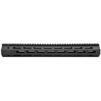 Black rifle handguard with a top Picatinny rail and side M-LOK slots