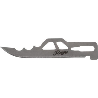 Skeletal, karambit-style knife with a curved blade and open-frame handle, bearing the word 'Rage' on the blade.