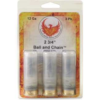 Pack of three 12-ga shotgun shells in blister packaging, labeled 2 3/4" with a Phoenix Rising Exotic Ammunition logo.