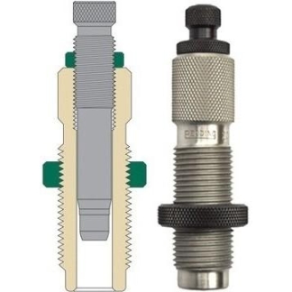 Cross-section diagram of a threaded insert with barbed shoulders shown next to a knurled metal coupling connector for comparison