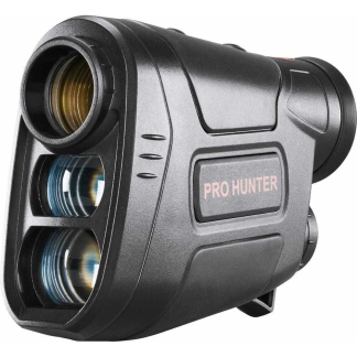 Compact black hunting rangefinder/monocular with multiple lenses and the 'PRO HUNTER' branding on the side