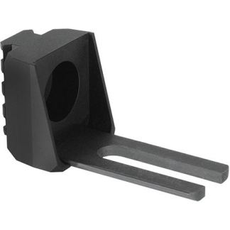 Black plastic mounting adapter with a U-shaped body and two parallel forked prongs extending forward, featuring a circular hole in the back.