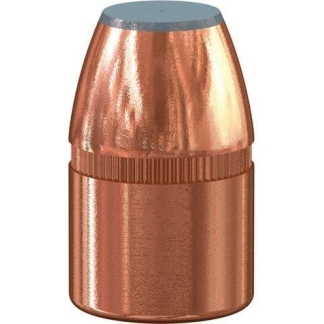 Copper bullet with a blue-gray tip, shown from the side.