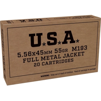 Box of U.S. 5.56x45mm M193 full metal jacket cartridges, 20 rounds