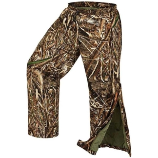 Camo hunting pants with reinforced inner leg lining and side zipper at the ankle, designed for outdoor wear