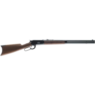 Lever-action rifle with wooden stock and long barrel, shown in profile.