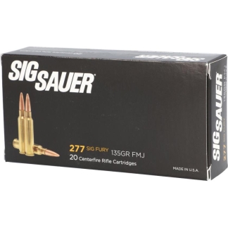 BOX of SIG SAUER 277 rifle cartridges: 20 centerfire rounds, 135 grain FMJ on black packaging