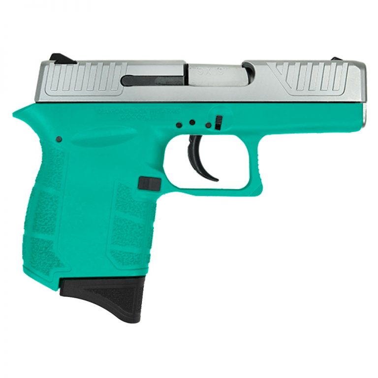 https3A2F2Fwww2ndamendmentwholesalecom2Fmedia2Fcatalog2Fproduct2Fd2Fb2Fdb9mss | ATFirearms Teal toy pistol with a silver slide and black trigger, viewed from the side