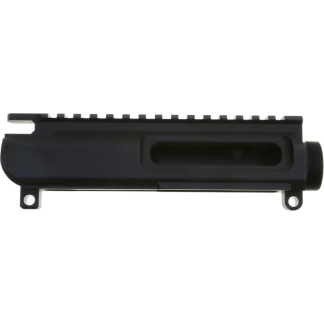 Black rifle upper receiver with a Picatinny rail, shown in profile