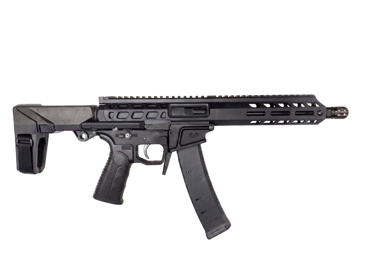 https3A2F2Fwww2ndamendmentwholesalecom2Fmedia2Fcatalog2Fproduct2Fw2Fa2Fwarscorp9-blk-hbpdw_1 | ATFirearms Black semi-automatic rifle with adjustable stock, pistol grip, and long quad-rail handguard with a curved magazine attached