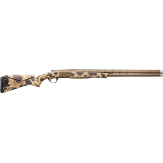 Camouflage-pattern double-barrel shotgun with an adjustable stock for hunting or sporting use
