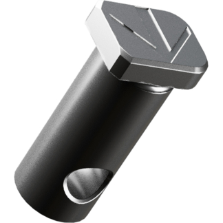 Close-up of a handheld metal cutting tool with a square, textured cutting head and a small curved cutting wheel toward the base.