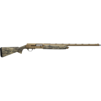 Camouflage bolt-action hunting rifle with a long barrel and fixed stock.